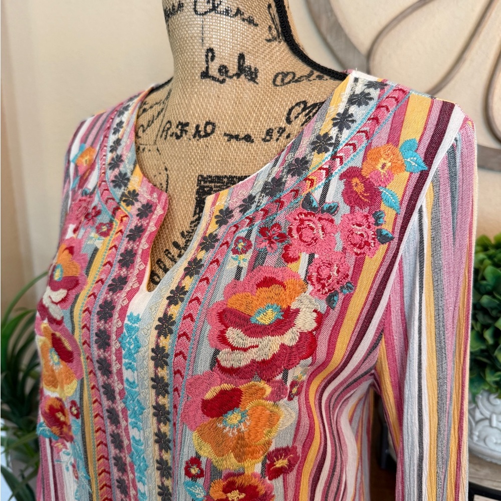 Andree by Unit Colorful Striped Floral Embroidered Women's Top - Picture 3 of 13